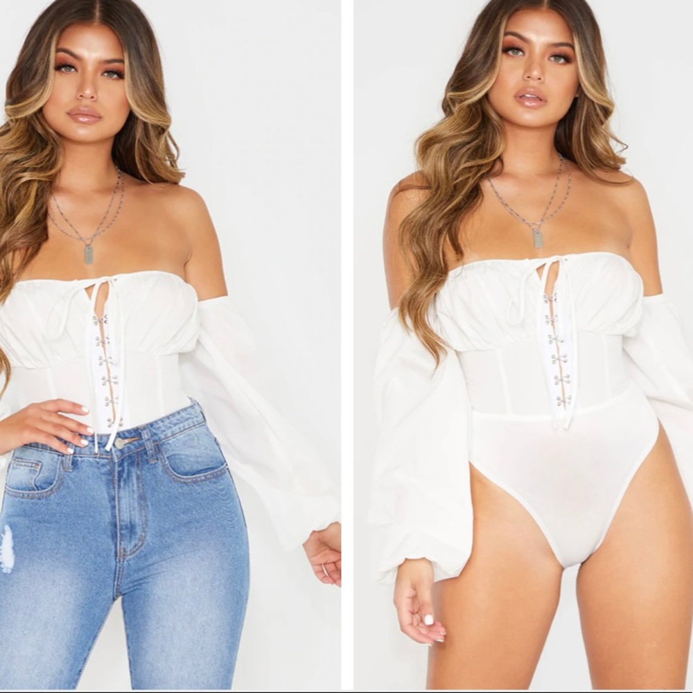 Pretty Little Thing White Hook And Eye Bardot Top